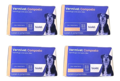 Vermífugo Vermivet Composto Kit 4cx Com 4 Comprimidos Cada