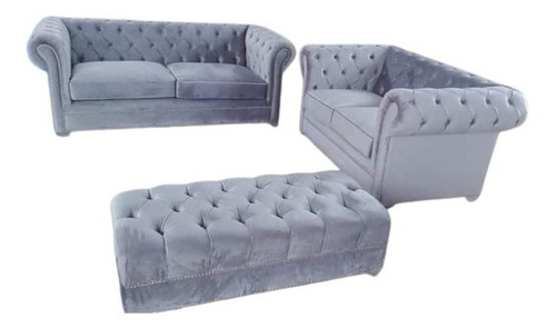 Juego De Sillon Chesterfield 2 Sofá Mas 1 Banqueta Capitone