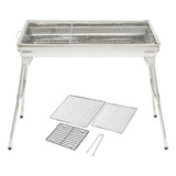 Asador De Carbon Parrilla Bbq Plegable Acero Inox Portátil Color Plateado