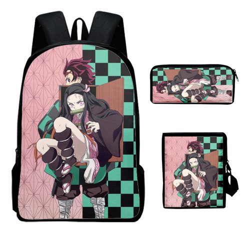 Mochila De 3 Piezas Demon Slayer Con Estuche Tanjirou Nezuko