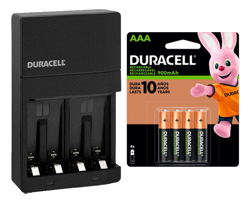 Cargador + 4 Baterias Aaa  900mah Recargable Duracell Dx1500