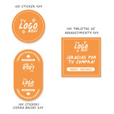 Pack Emprendedor Sticker Con Logo Cierra Bolsas Tarjetas 
