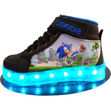 Tênis De Led Recarregável Infantil Masculino Sonic Usb