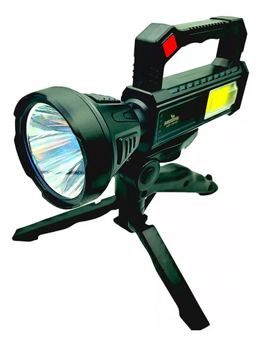 Farol Lanterna Holofote Led Recarregável Usb Solar + Suporte Cor Da Lanterna Preto