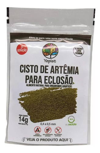 Cisto De Artêmia Para Eclosão Alimento Peixes 14g Yepist