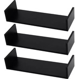 Kit 3 Prateleiras 60x30 U Mdf Preto Suporte Grátis 60303up