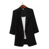 Blazer Elegante De Cor Sólida Com Decote Em V E Manga 3/4