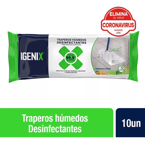 Trapero Húmedo Desinfectante Naranja Citrus Igenix 10 Uds