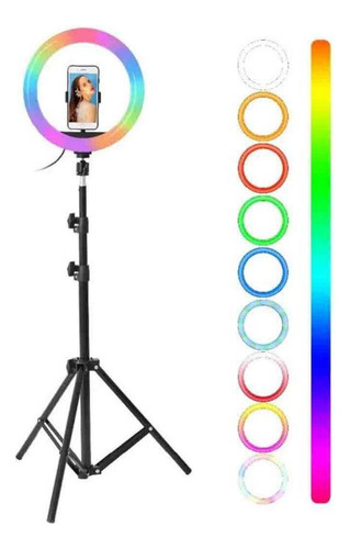 Set Aro De Luz Led Rgb 36cm + Tripode 2m + Soporte Celular