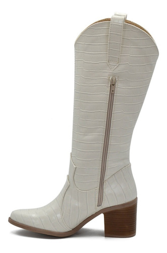 Botas Largas Cowboy Beige Vaquera De Estampado Cocodrilo