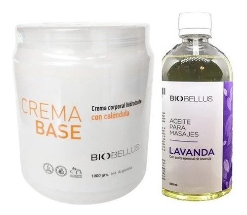 Crema Base Masajes 1kg + Aceite Lavanda 500ml Biobellus