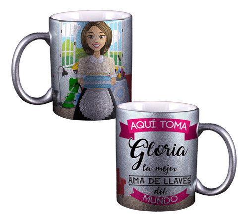 Taza La Mejor Ama De Llaves Personalizada Plateada M471