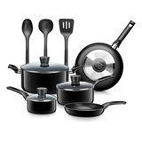 Juego De Ollas De Cocina Básicos Negro Serenelife Slcw11blk