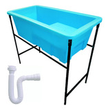 Banheira Petshop Banho E Tosa Rotomoldada Azul Pequena 