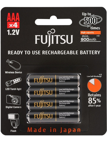 4 Pilhas Aaa Palito Recarregáveis 500x Fujitsu 950mah