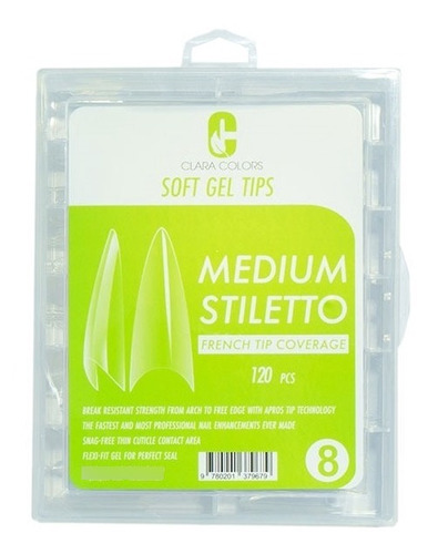 Clara Colors® Tips Soft Gel 120 Unid. Medium Stiletto