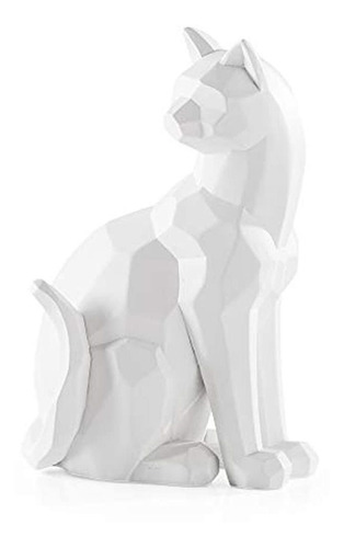 Estatua Decorativa De Resina Color Blanco Diseño De Gato.