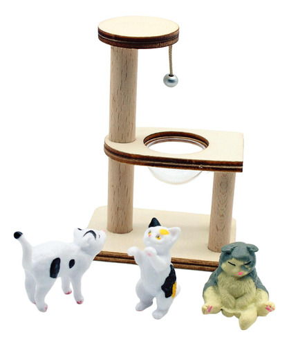 Trepador De Gato Para Casa De Muñecas 1:12, Con 3 Estatuas