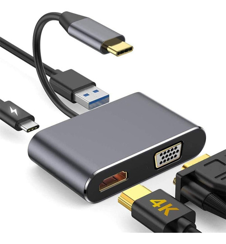 Adaptador Usb C A Hdmi Vga 4 En 1 Para Macbook/air Pro/iPad