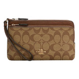 Billetera Coach 26979 Con Diseño Floreado Color Marrón Claro De Cuero - 9cm X 20cm X 2cm