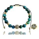 Pulsera Ajustable Ojo De Tigre Azul Premium Esfera Swarovsk