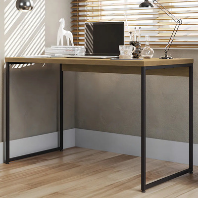 Mesa Pc Escritório Oficina Estudiantil Minimalista Estilo Industrial Moderno 118cm Color Marrón Y Negro