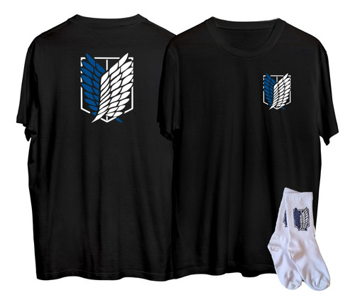 Pack Playera + Calcetas Attack On Titan Alas Doble Estampado