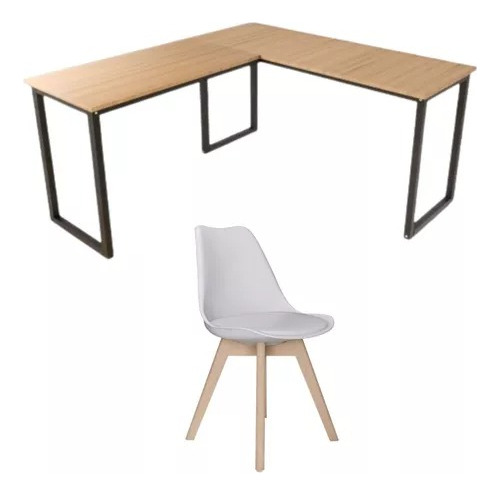 Mesa Em L P/ Escritório Industrial 150cm C/ Cadeira Saarinen