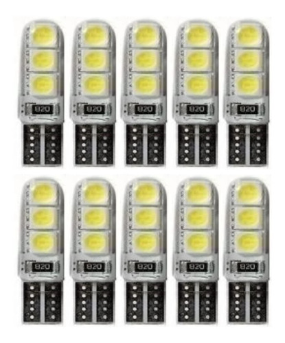 10x Lâmpada T10 6leds Siliconada 4041 Smd Super Branca 6000k