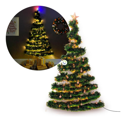 Árbol Navidad Pared + Luces + Estrella + Decoración Agui001