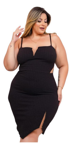 Vestido Plus Size Midi Alcinha Decote Tule Fenda C Tule 0466