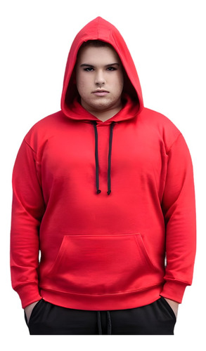 Moletom Liso Masculino Extra Grande Blusa Frio Canguru Atég6