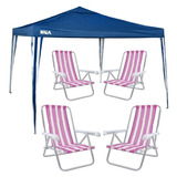 Kit Verão Gazebo Tenda 3x3 Articulado Com 4 Cadeiras Praia