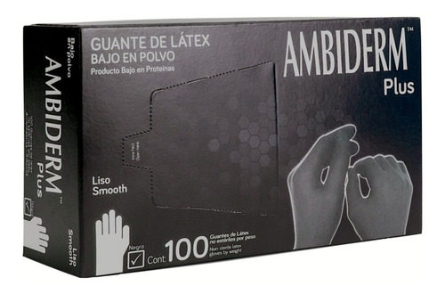 Guantes Descartables Ambiderm Plus Color Negro Talle S De Látex Con Polvo X 100 Unidades