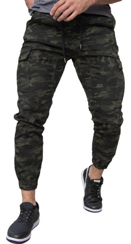 Pantalon Cargo Camuflado Hombre Gabardina Jogger Bolsillos