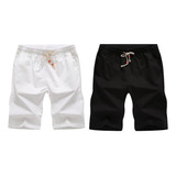 2 Pcs Short De Playa De Algodón Y Lino Para Hombre