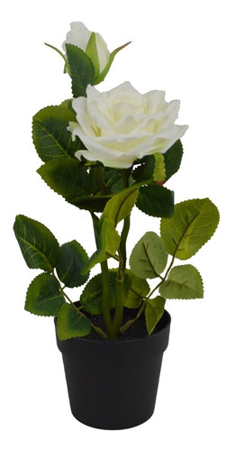 Planta Rosa Artificial Macetero Plástico Decoración 28cm