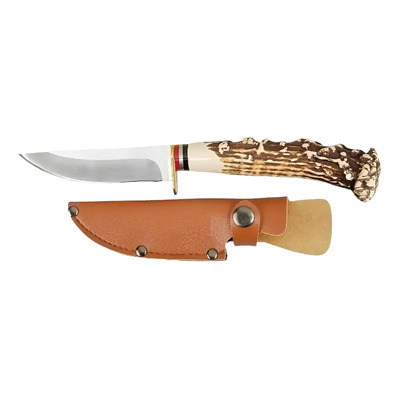 Cuchillo Monte Táctico Navaja Militar Tipo Cuerno Funda De Cuero 20.4 Cm Lt9396 Daga Acero Inoxidable Full Tang Cuchillo De Una Sola Pieza Resistente Al Óxido | Meses sin interés