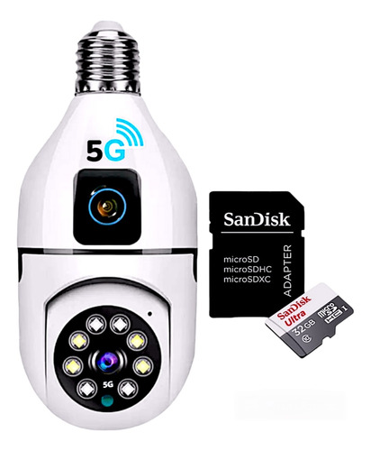 Câmera Dupla Ip 360 Hd 1080 Direto No Bocal 5g + Cartão Sd