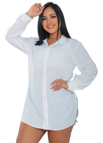 Chemise Camisa Max Vestido Feminino Manga Loga Saída Botões 