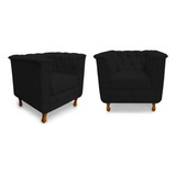 Kit 2 Poltronas Chesterfield Retro Capitonê Suede Preto