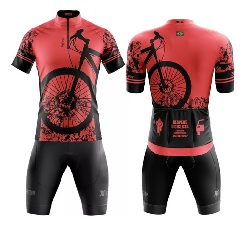 Conjunto Camisa E Bermuda C/proteção Uv Bike Vermelho