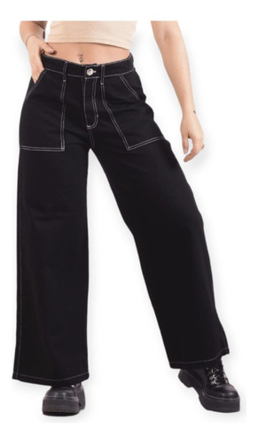 Pantalón  Jeans Wide Leg Tiro Alto Rígido Con Y Sin Roturas