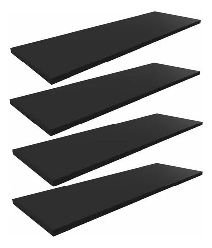 Kit 4 Prateleiras 100x30 Mdf Preto Suporte Grátis 100304p