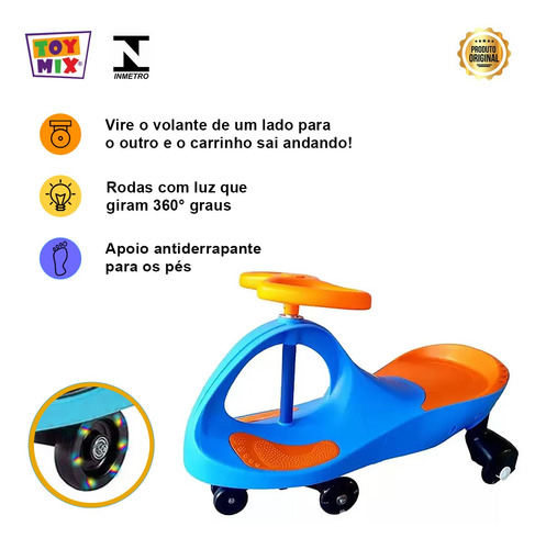 Carrinho De Rolimã Infantil Ginga Car Movimento Manual Azul