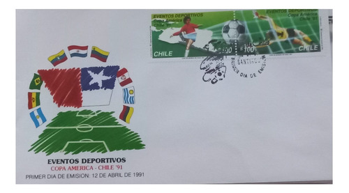 Sobre Primer Dia Sello Estampilla Copa America Chile 1991