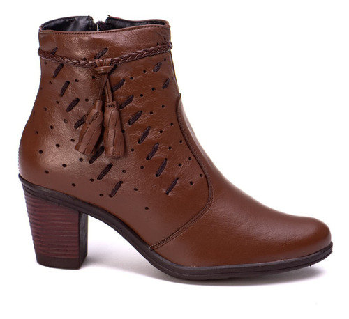 Bota Feminina Moda Country Couro Bico Redondo Salto Versátil