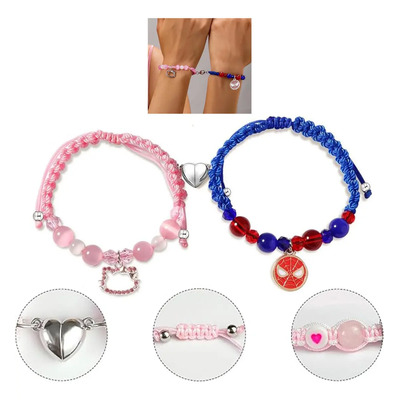 Viennois Spider Y Kitty Matching Friendship Bracelets For Best Friend Color Azul Grisáceo Juego De Pulseras Pulsera A Juego De Spider Kitty Gwen Para Parejas, Mejor Amigo, Cumpleaños