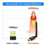 Receptor Adaptador Antena Wifi Inalambrico Usb 600 Mb