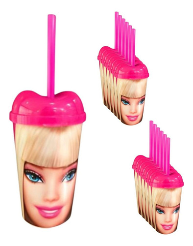 Vaso Pitillo Barbie Sorpresa X6u Alta Calidad Cumpleaños